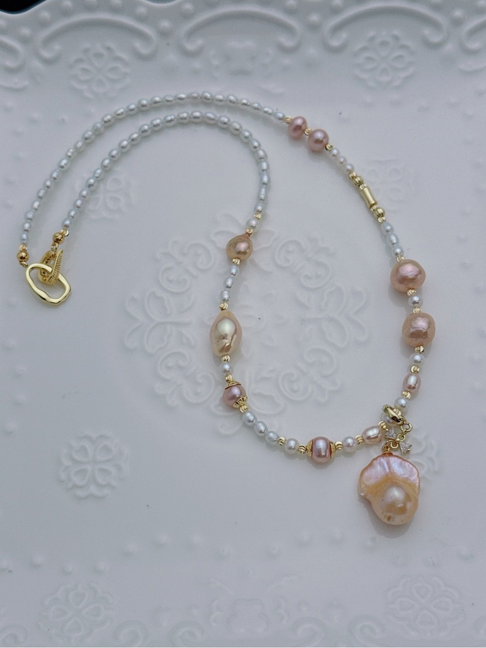 26X395 Handmade Freshwater Baroque Pearl Necklace Flame Ball Pearl Pendant 18”